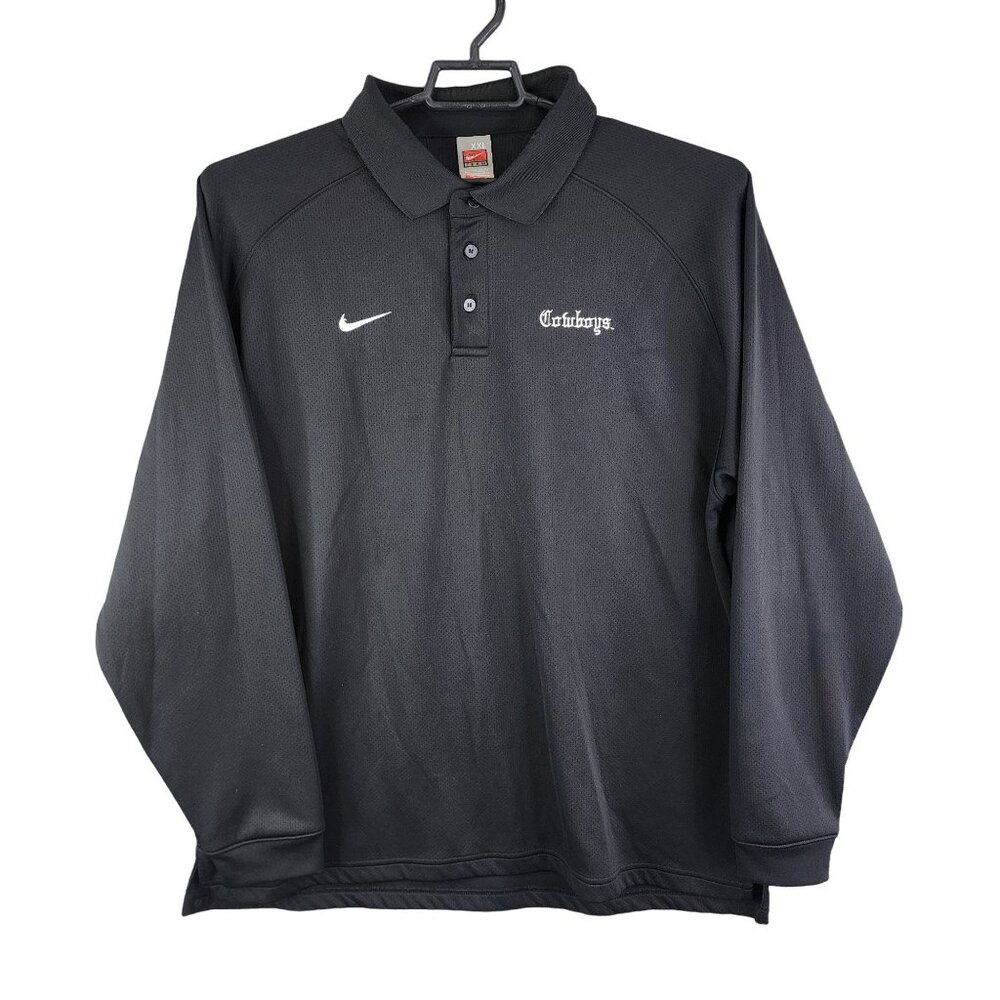 Mens Vintage Black Nike Team Cowboys Polo Shirt Long Sleeve Fit Dry Size XXL